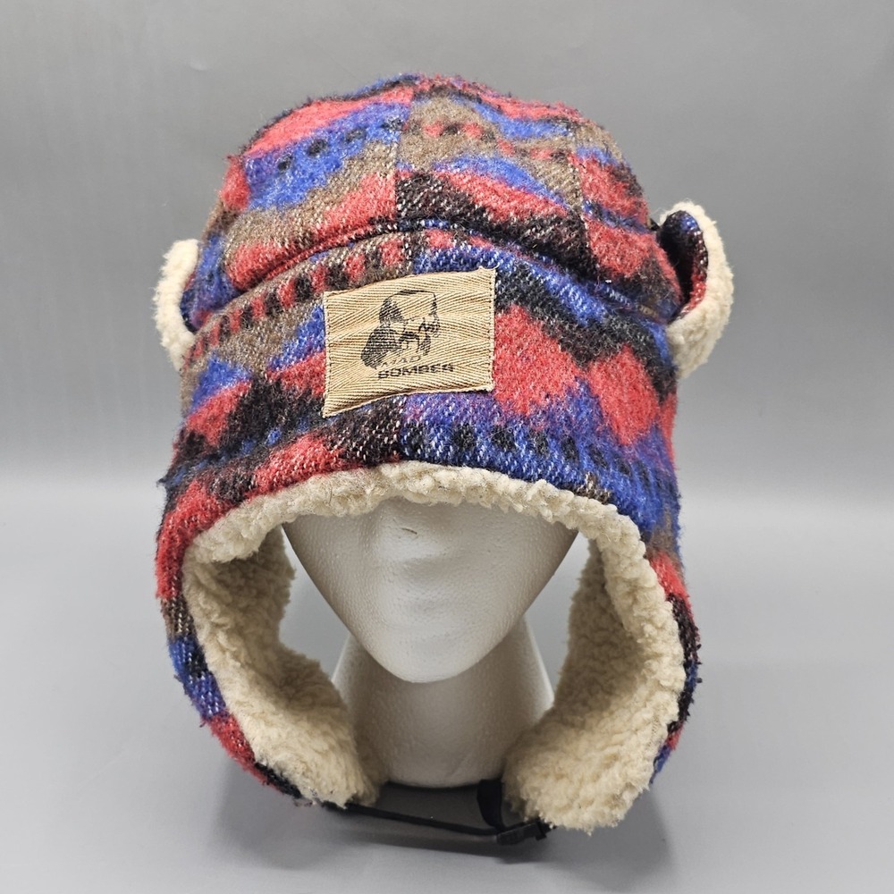 Vintage 90s Mad Bomber Wool Aztec Aviator Trapper Hat Sz Medium Funky Retro Ski